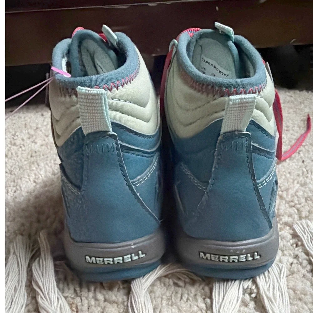 Merrell Capra Mid Hiking Boots Boys Size 11 Blue Green Waterproof Trail Winter